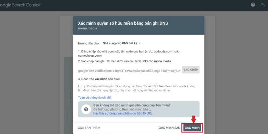 Xem thêm chi tiết Thời gian xác minh quyền sở hữu tên miền mất bao lâu